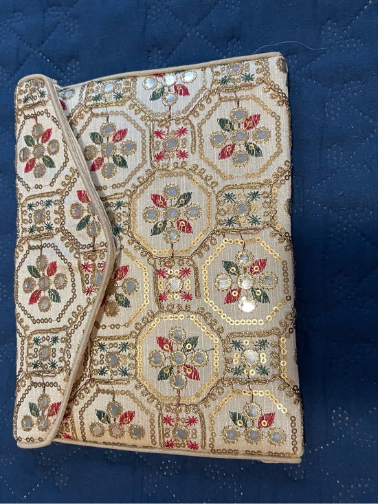 Ethnic Indian Wear Handbags - Ethnic Indian Wear Gold & Cream Floral Embroidered Sequin Clutch and Cross Body